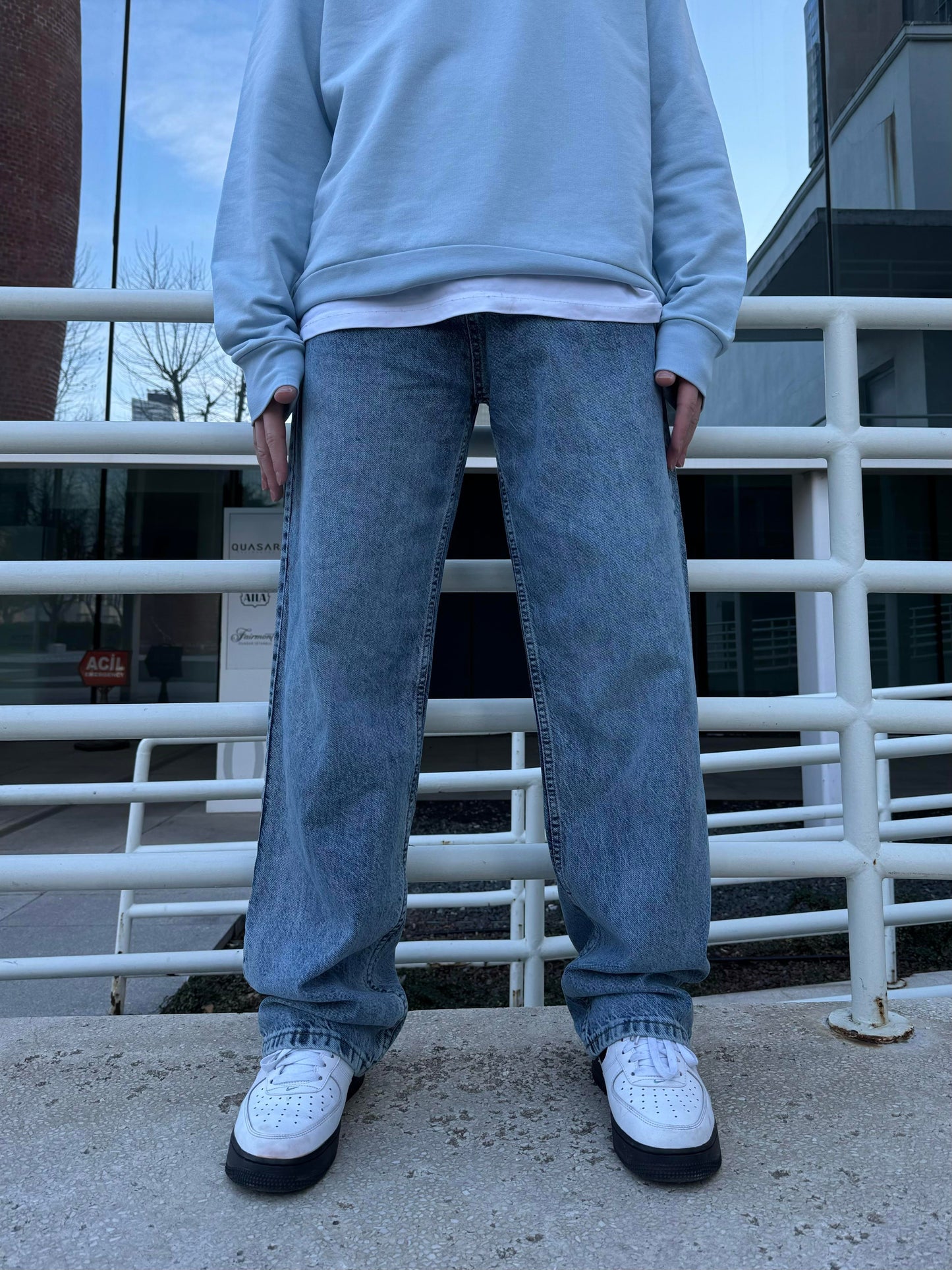 Basic Yıkamalı Mavi Baggy Jean