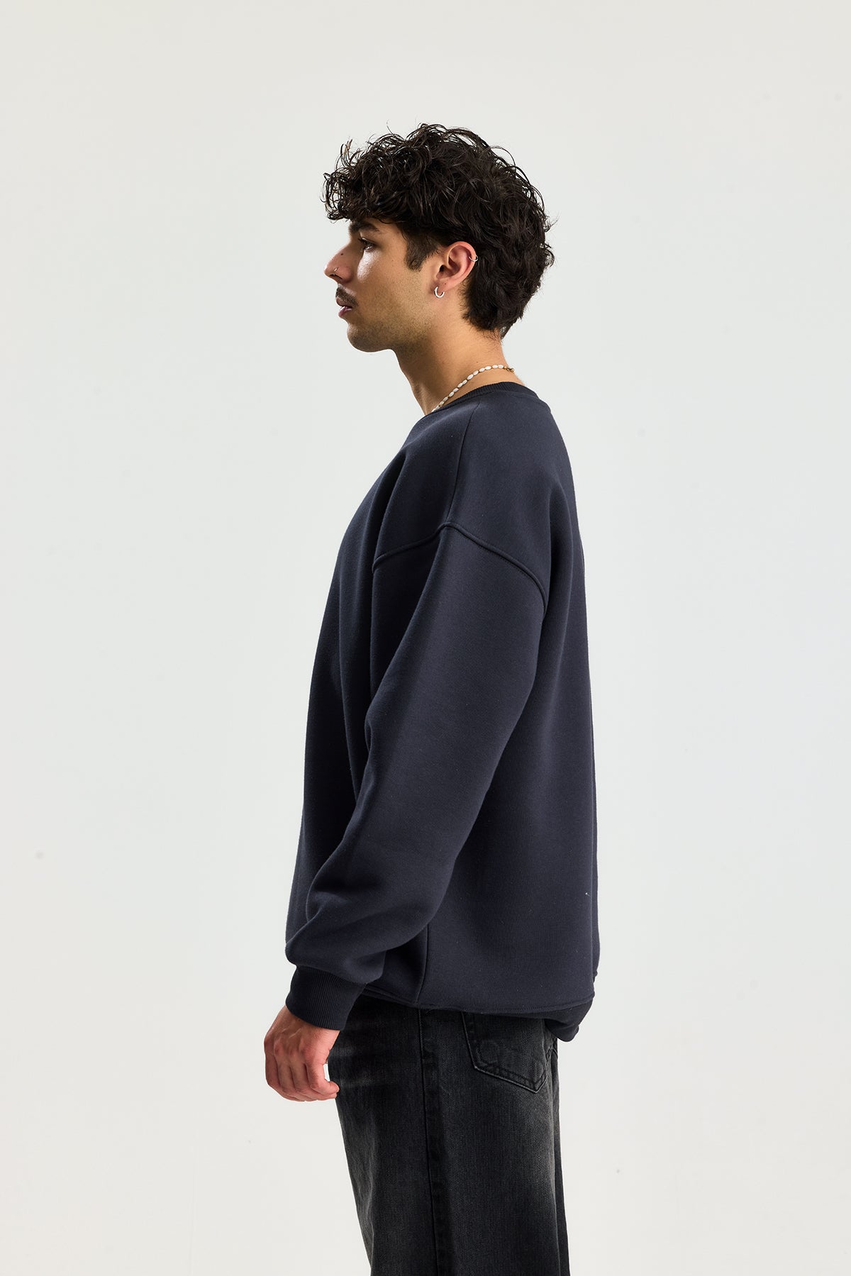 Basic Bisiklet Yaka Oversize Sweatshirt