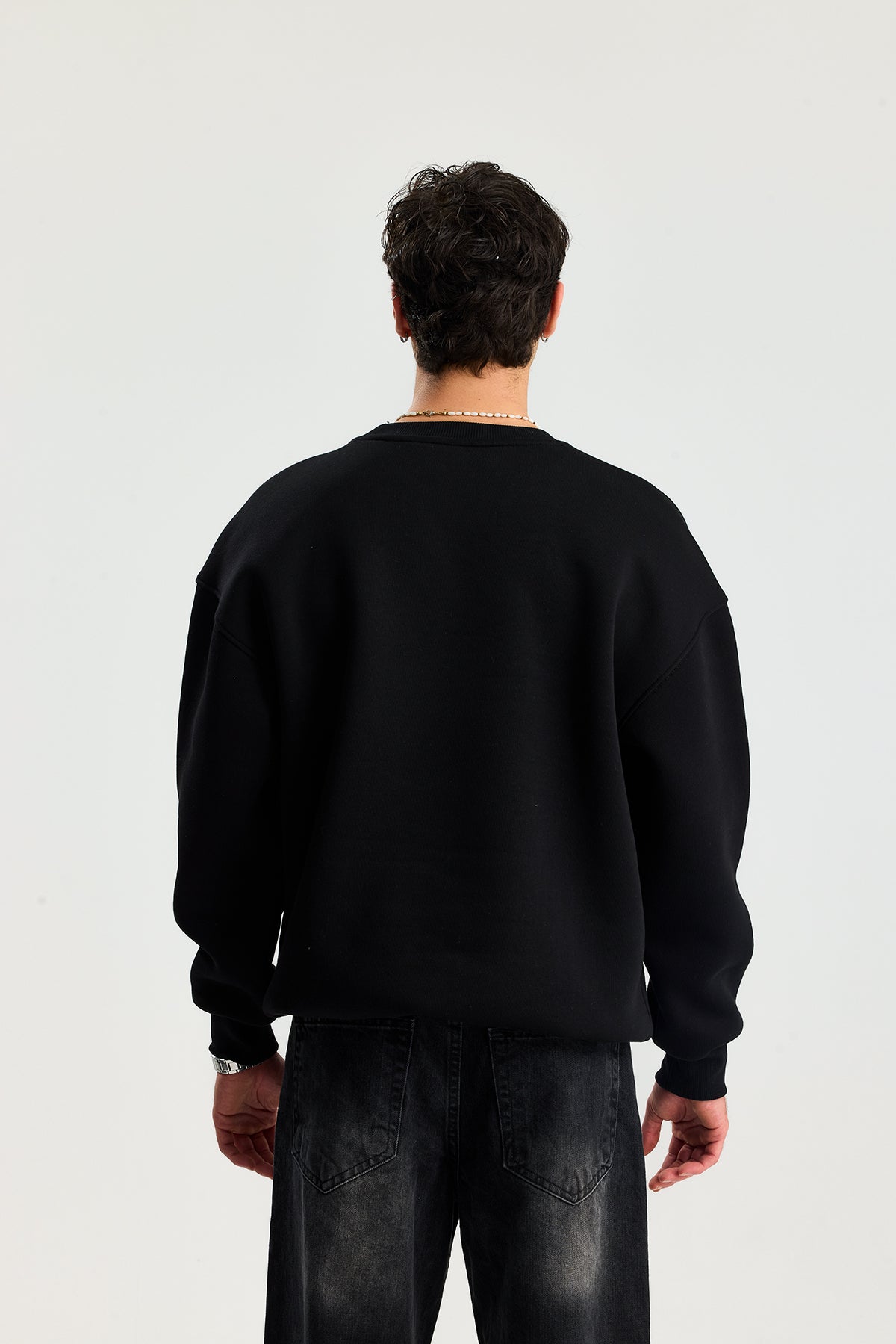 Basic Bisiklet Yaka Oversize Sweatshirt