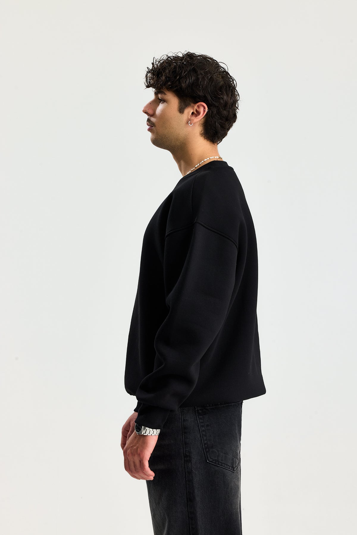 Basic Bisiklet Yaka Oversize Sweatshirt