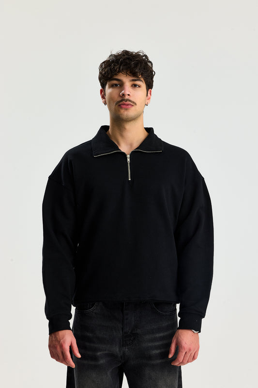 Basic Fermuarlı Yaka Sweatshirt