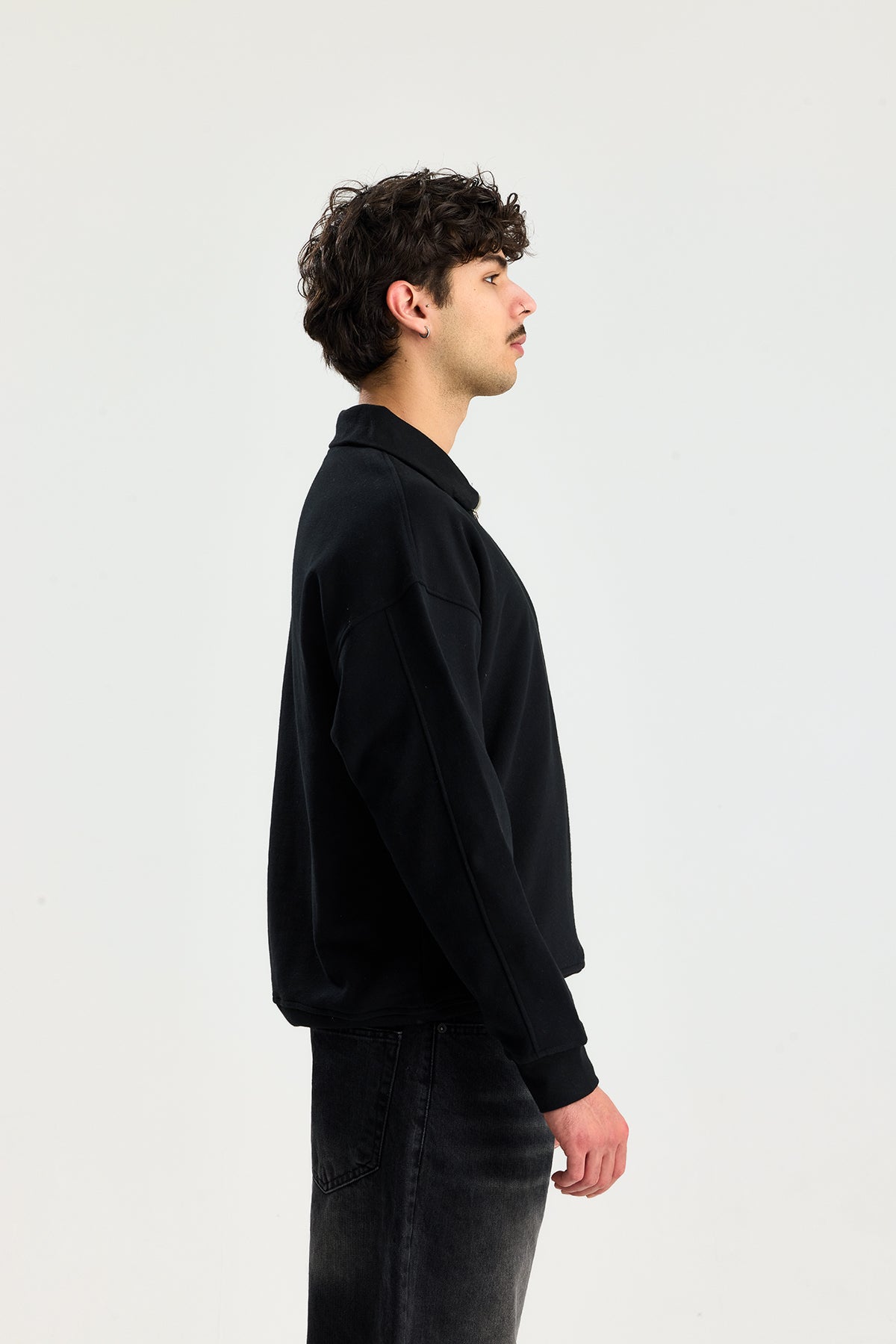 Basic Fermuarlı Yaka Sweatshirt