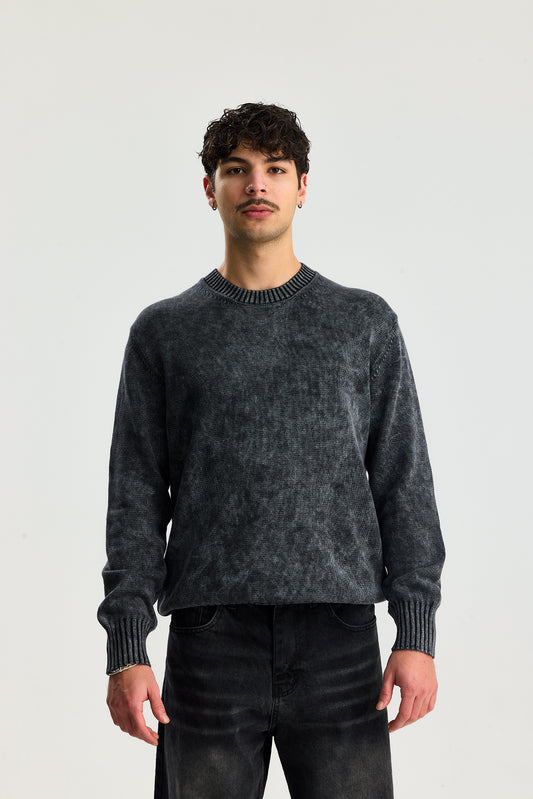 Yıkama Efektli Relaxed Fit Dokulu Kazak