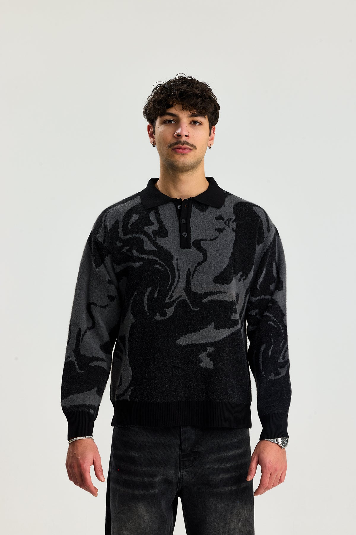 Düğmeli Polo Yaka Kazak