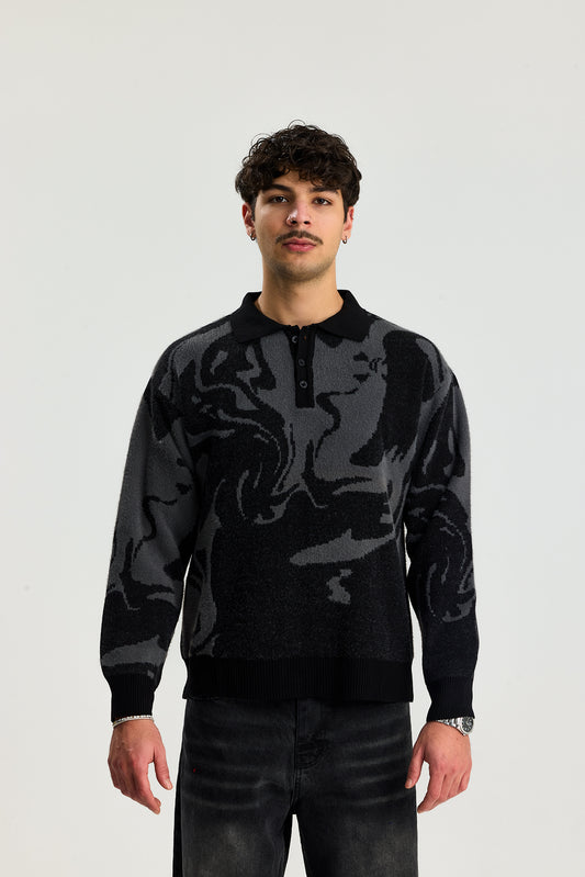 Düğmeli Polo Yaka Kazak