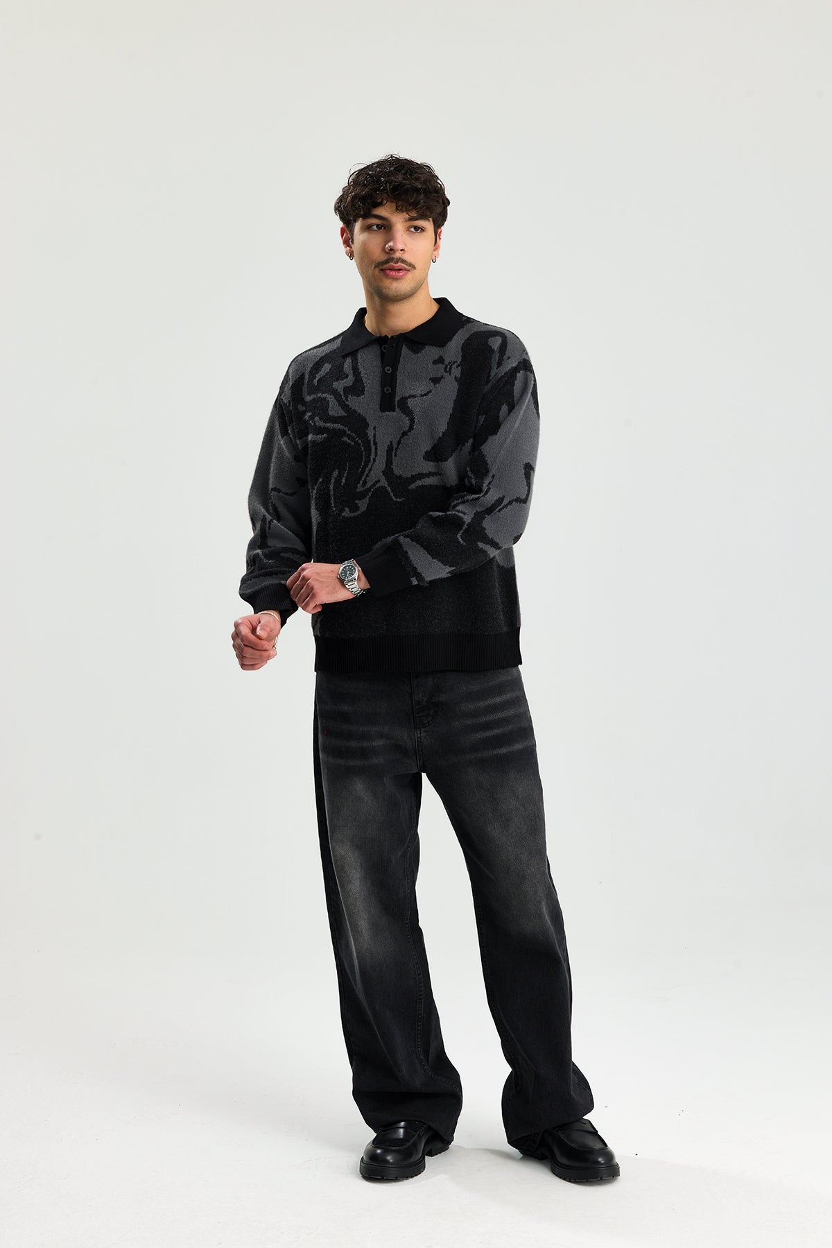 Düğmeli Polo Yaka Kazak