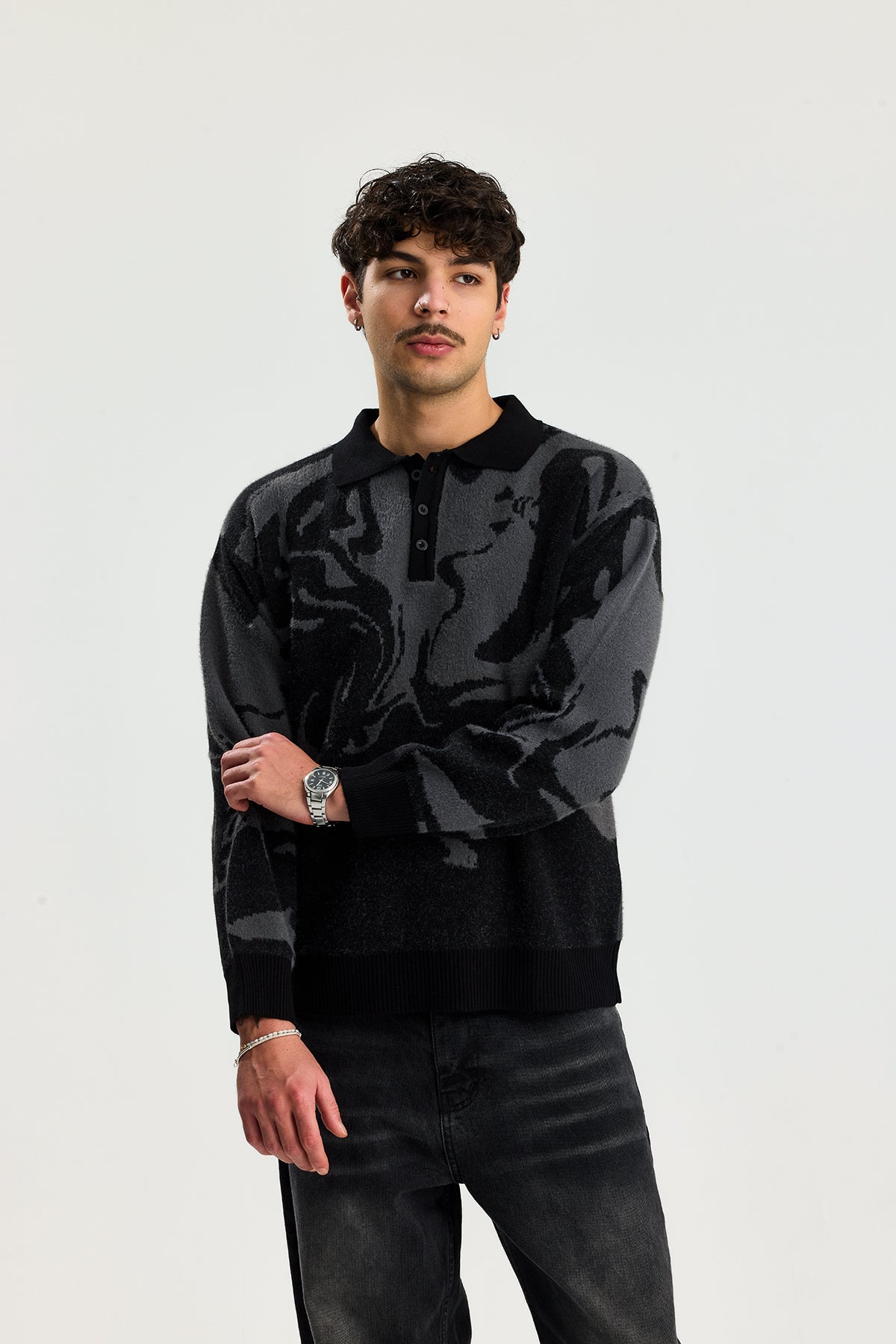 Düğmeli Polo Yaka Kazak