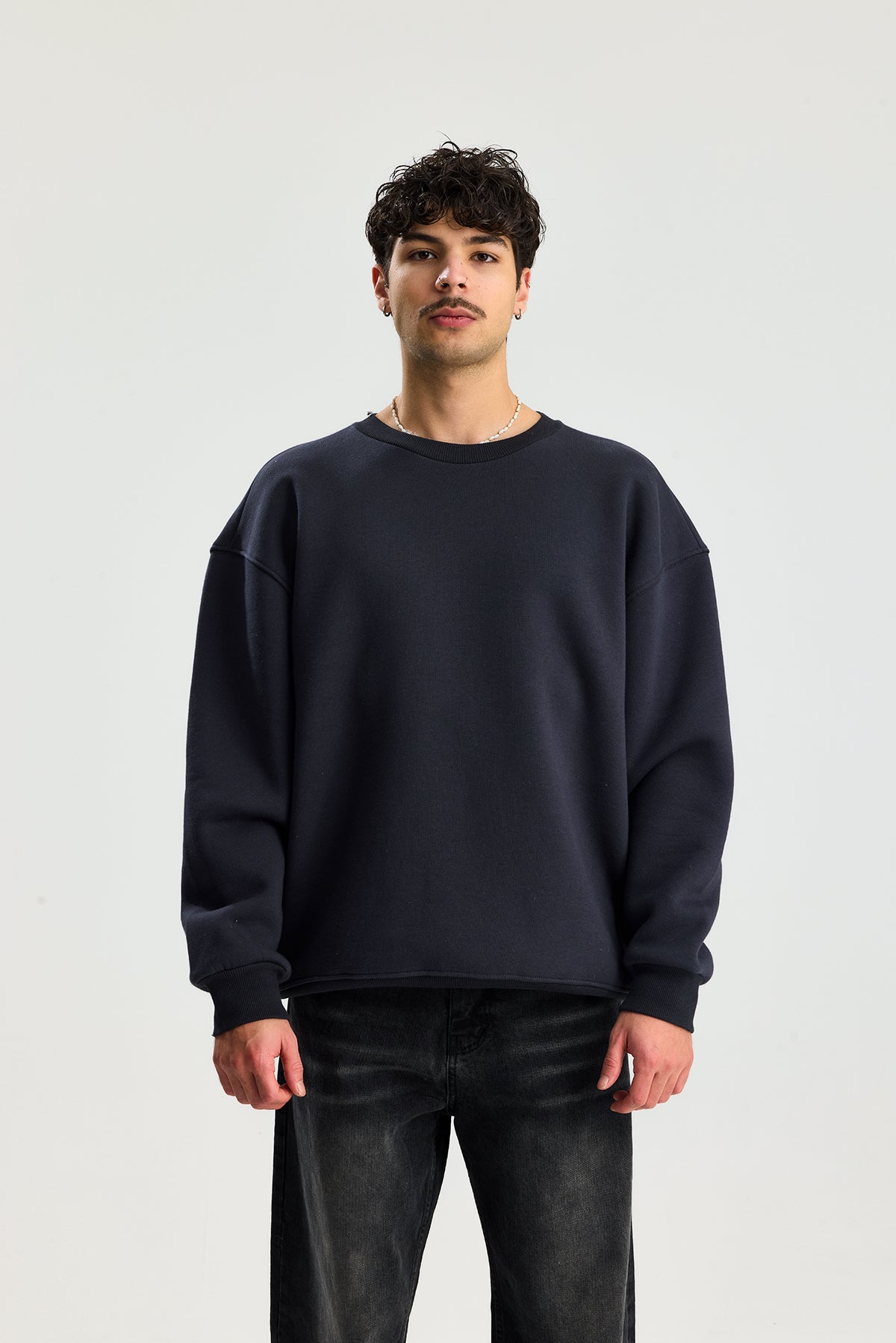 Basic Bisiklet Yaka Oversize Sweatshirt