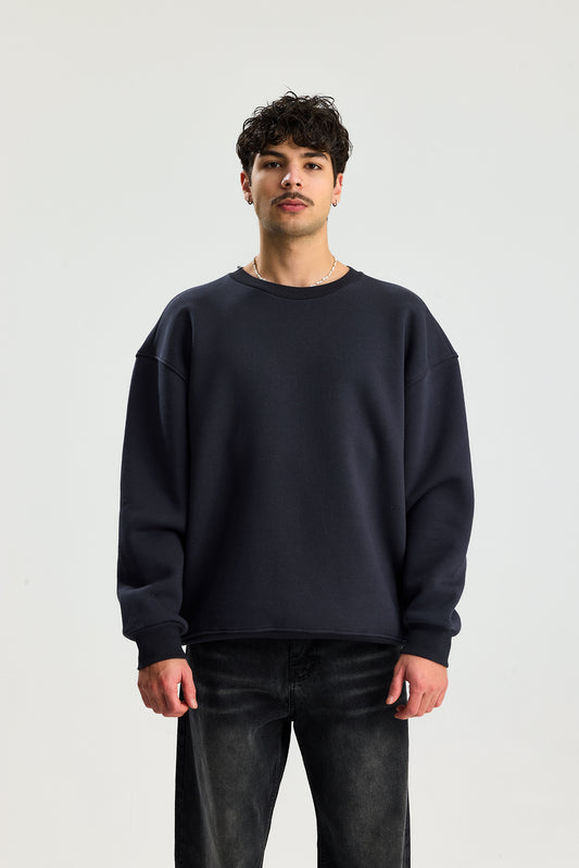 Basic Bisiklet Yaka Oversize Sweatshirt