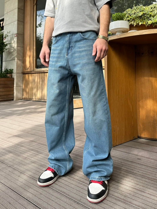 Çizgili Basic Mavi Jean