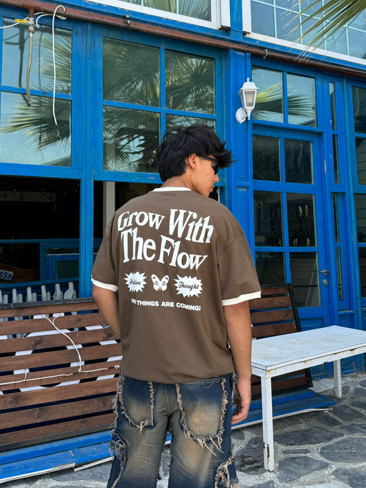 Grow With Flow Kahverengi Unisex Oversize T-Shirt
