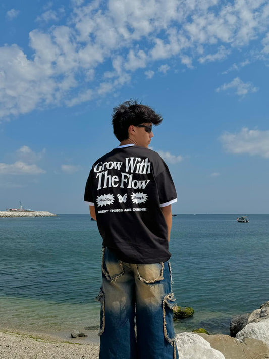 Grow With Flow Siyah Unisex Oversize T-Shir