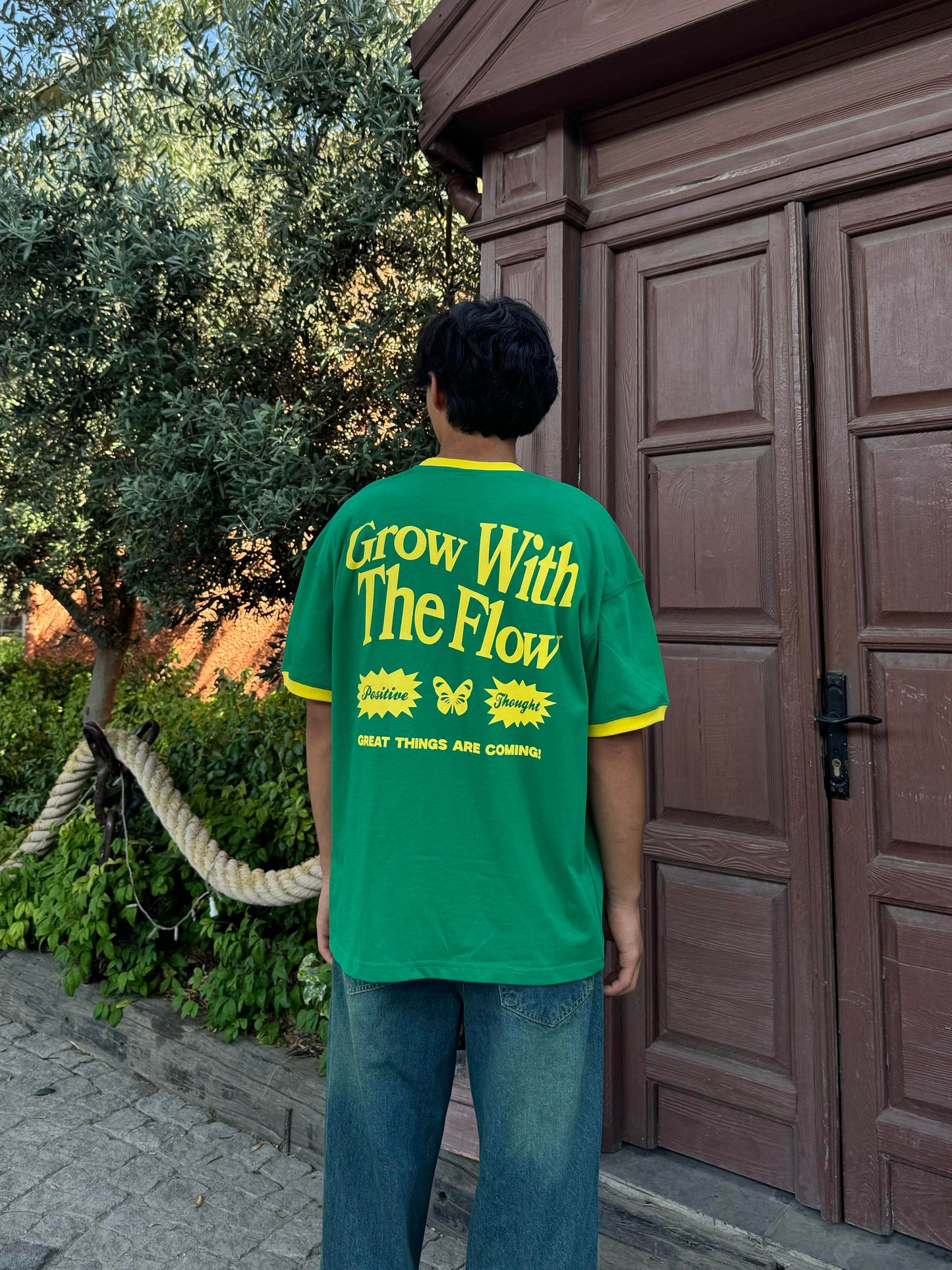 Grow With Flow Yeşil Unisex Oversize T-Shirt