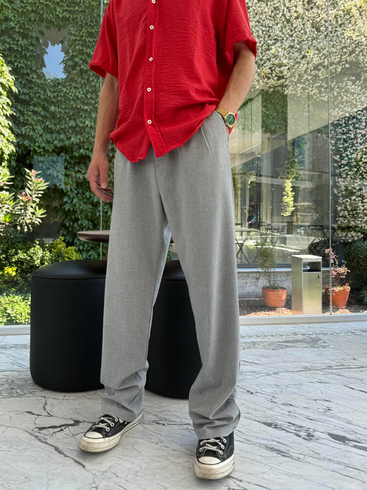 Premium Basic Gri Kumaş Baggy Pantolon